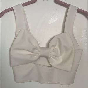 White/Cream Bow Front Crop Top with Front Cutout